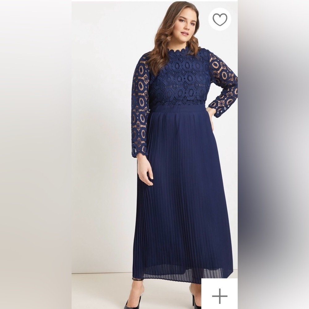 Eloquii Navy Lace Long Sleeve Dress